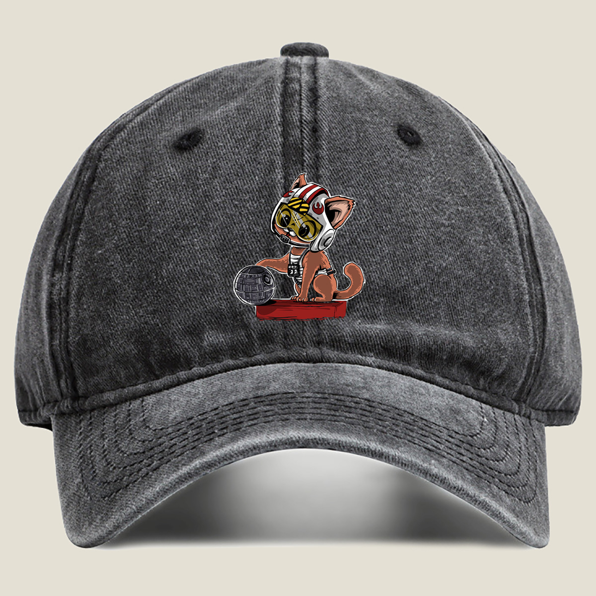 Star Wars: Cat Pilot with Death Star - Washed Denim - Baseball Cap
