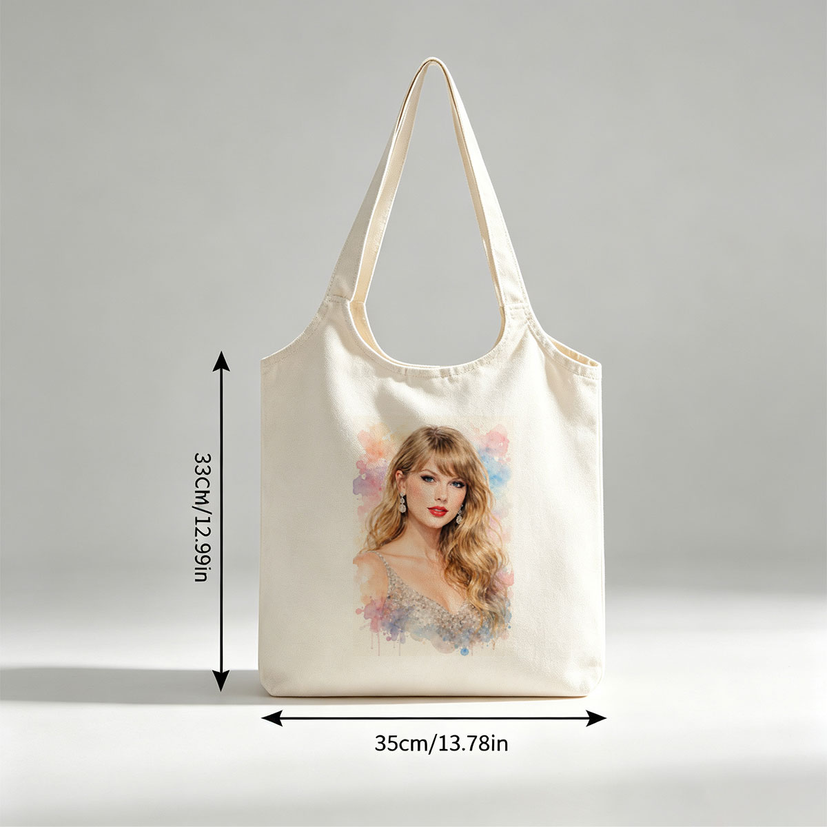 Taylor Swift Portrait in Sparkling Gown with Watercolor Background - Canvas shoulder bags/