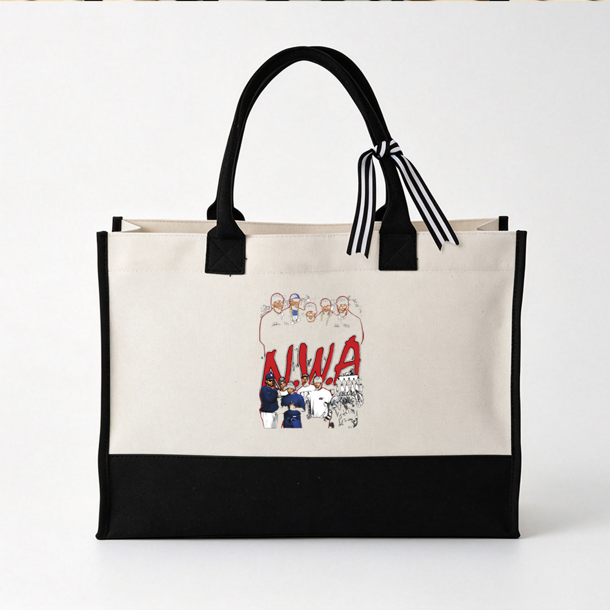 N.W.A. - Rap Group Portrait Featuring Members in Iconic Streetwear and Logos - Canvas patchwork gift tote bag