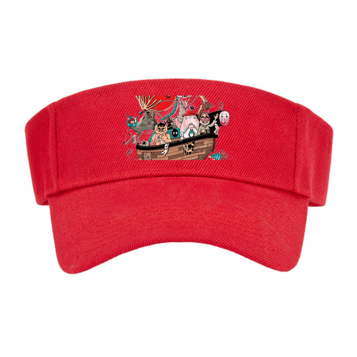Studio Ghibli Characters Sail in a Wooden Boat with Mythical Creatures and Icons -  Visor cap