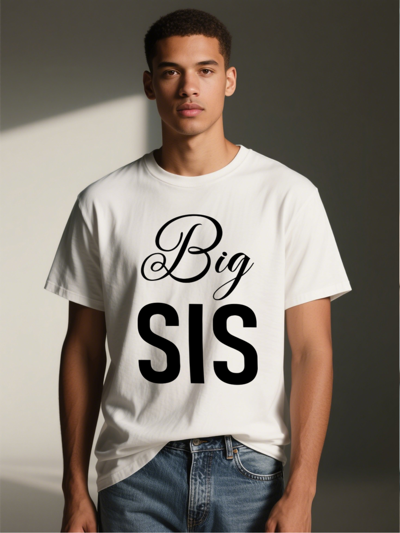 Men's Big Sis Printed T-Shirt Casual Round Neck Summer Lightweight Breathable Short Sleeve Tee for Family Outings and Everyday Wear Adult Unisex Style