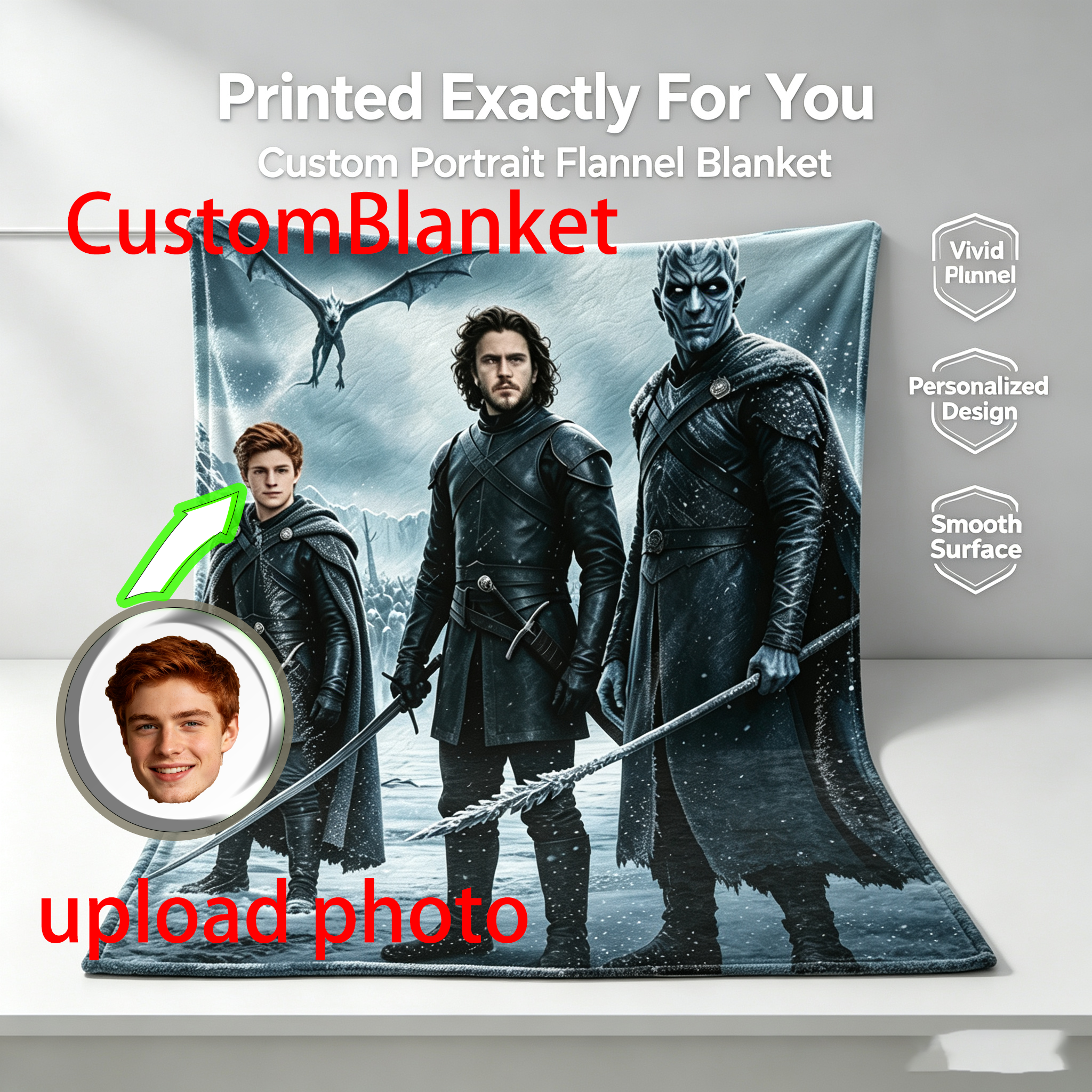 Custom Face Blanket Game of Thrones Characters Flannel Blanket for Couch, Bed, or Travel Perfect Gift for Fans and Collectors