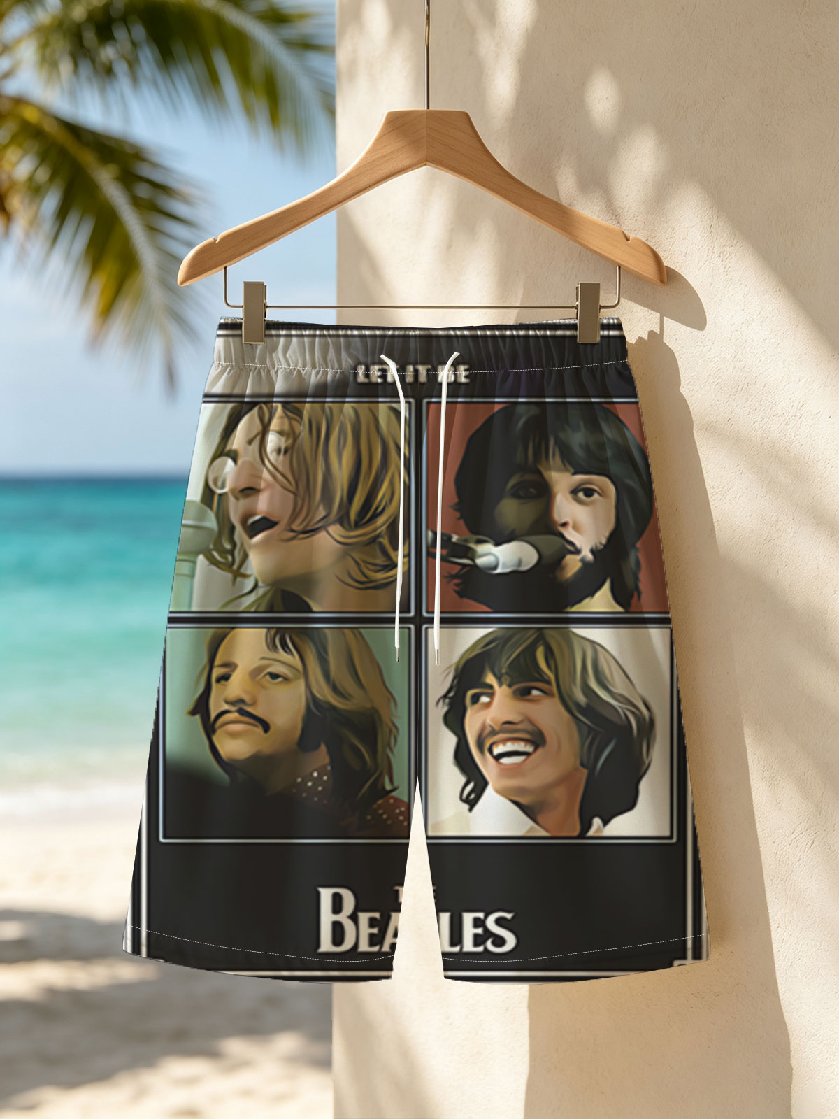 The Beatles - Let It Be Album Cover Featuring John Lennon, Paul McCartney, George Harrison, and Ringo Starr -  Beach shorts