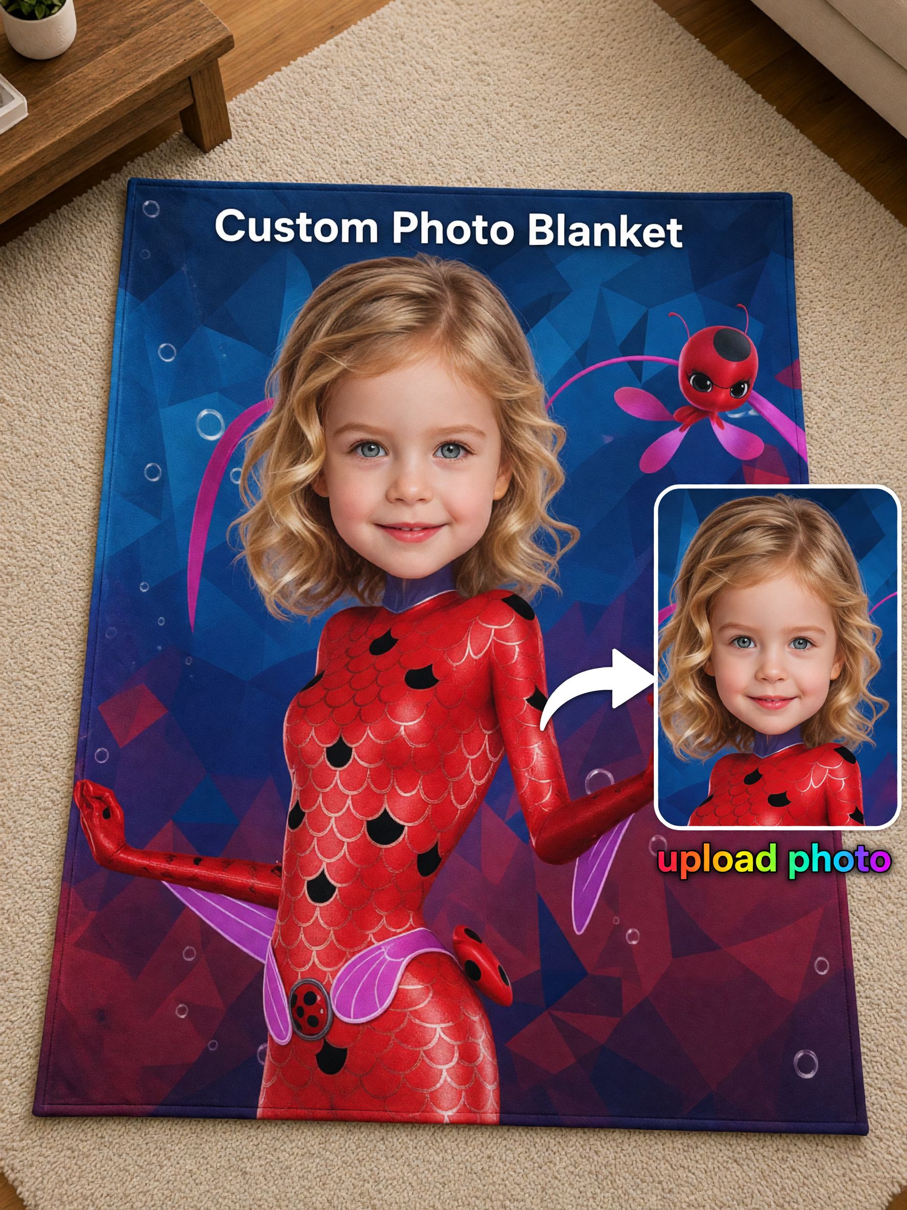 Custom Face Photo Blanket Personalized Superhero Cartoon Flannel Throw for Kids, Ideal Cozy Keepsake Gift