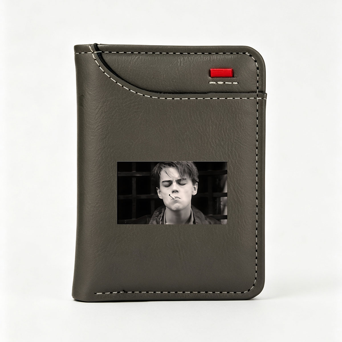 Leonardo DiCaprio smoking a cigarette in a black and white scene - Vertical Style Wallet