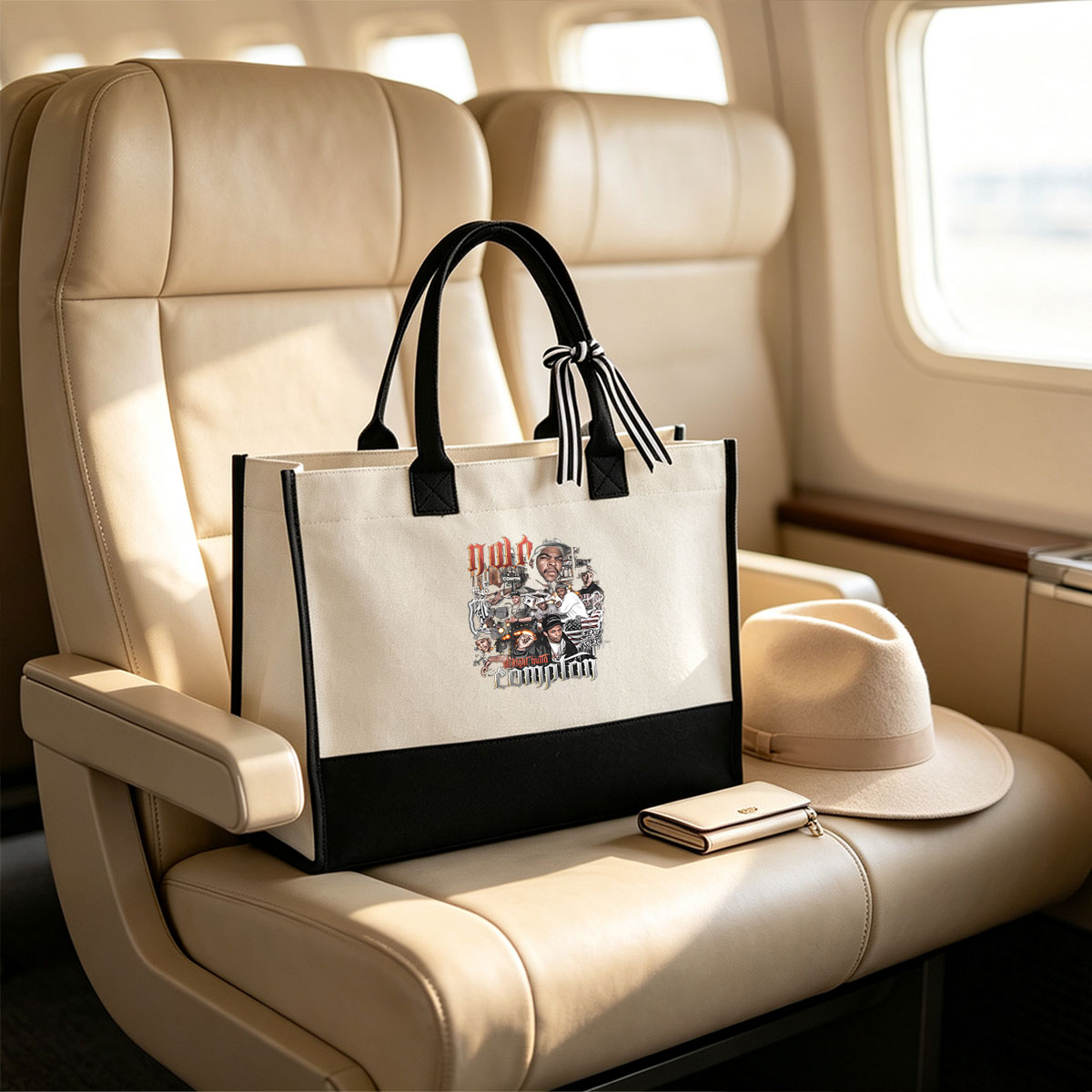 N.W.A. Straight Outta Compton: Ice Cube, Eazy-E, Dr. Dre, MC Ren, DJ Yella, and the iconic hip-hop group from Compton, California. - Canvas patchwork gift tote bag