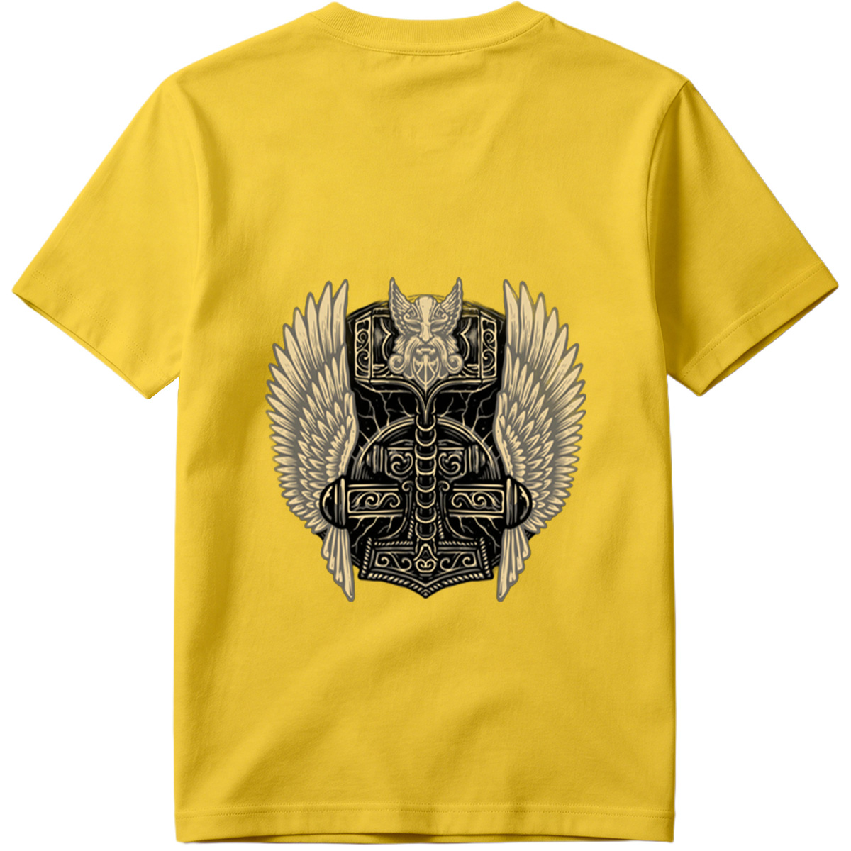 Thor's Hammer with Winged Viking Warrior Design - Tee