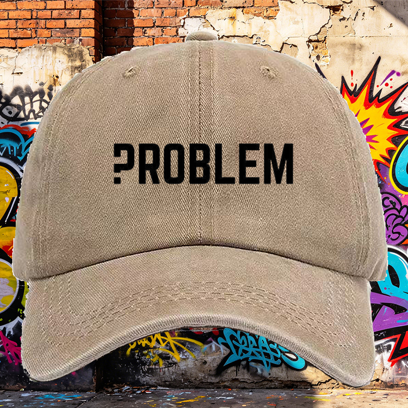 Men's Printed Washed Cap Problem Logo Design Casual Round Brim Summer Lightweight Cotton Hat for Outdoor Activities Urban Streetwear Style Adults