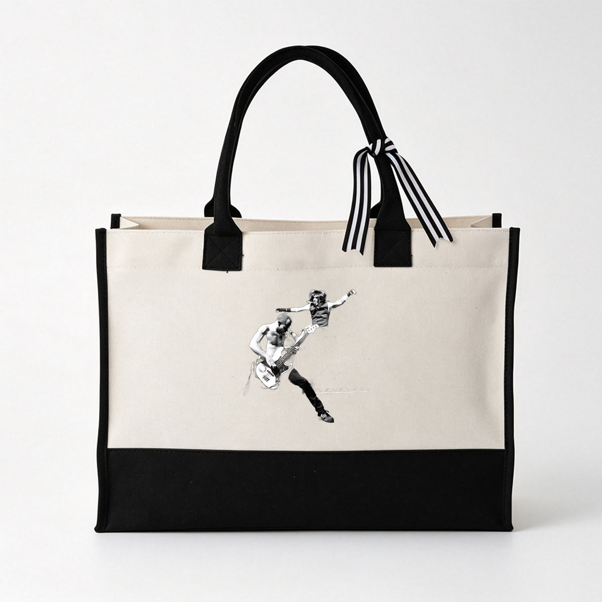 Bass Player and Vocalist in Dynamic Performance - Canvas patchwork gift tote bag