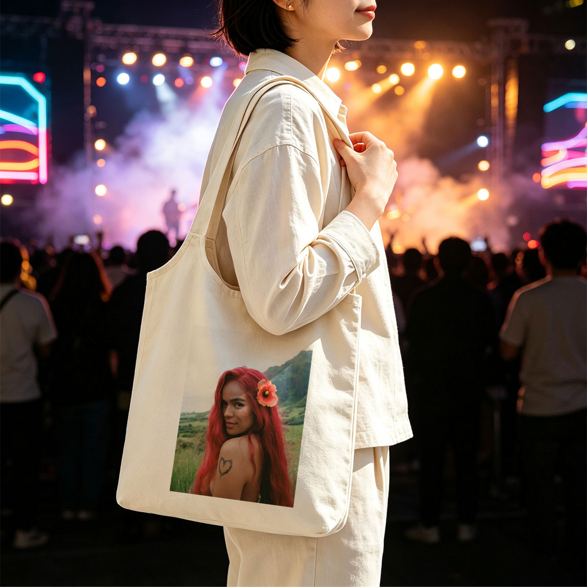 Bella Thorne in Nature with Red Hair and Flower in Hair - Canvas shoulder bags/