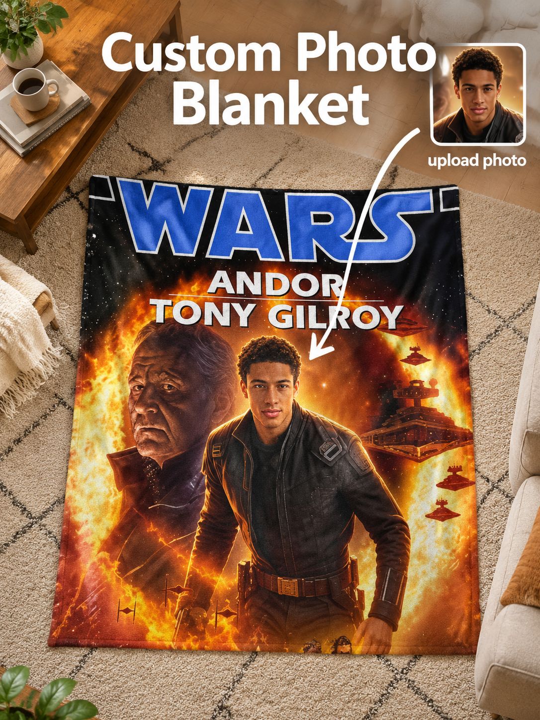 Custom Photo Face Sci-Fi Hero Flannel Blanket Personalized Portrait Movie Poster Cozy Plush Fleece Throw Anti-Pilling