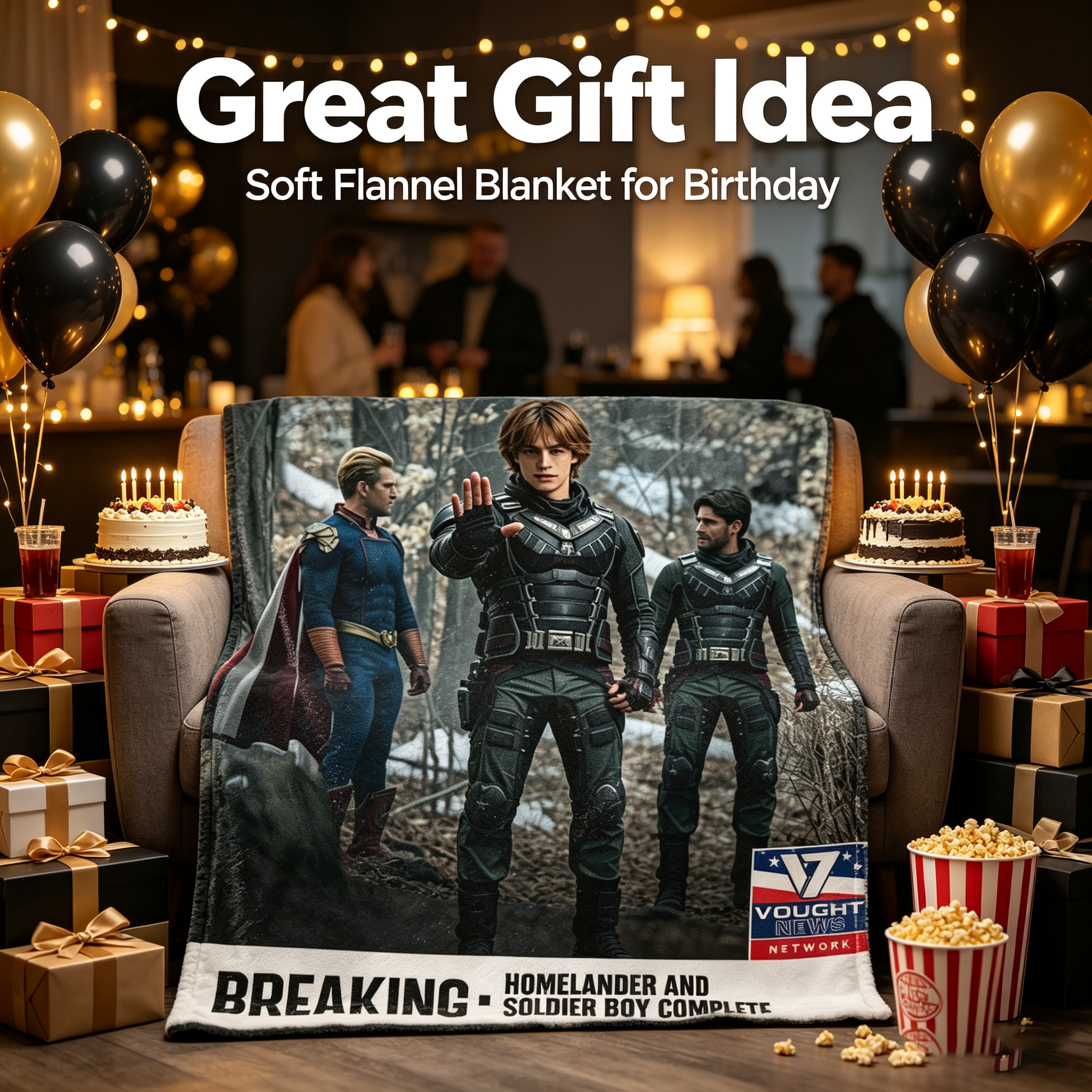 Custom Face Blanket The Boys Homelander and Soldier Boy Flannel Blanket Cozy Living Room or Bedroom Gift for Fans of Superhero Series Perfect for Christmas or Birthday Giveaway