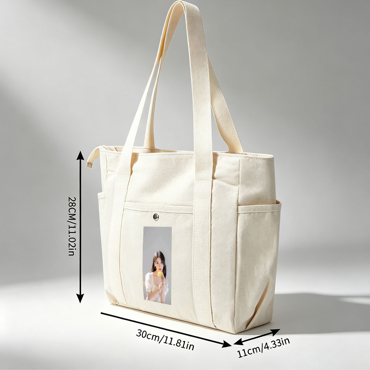 IU Holding a Yellow Rose in a Soft White Dress - Multi-pocket bags