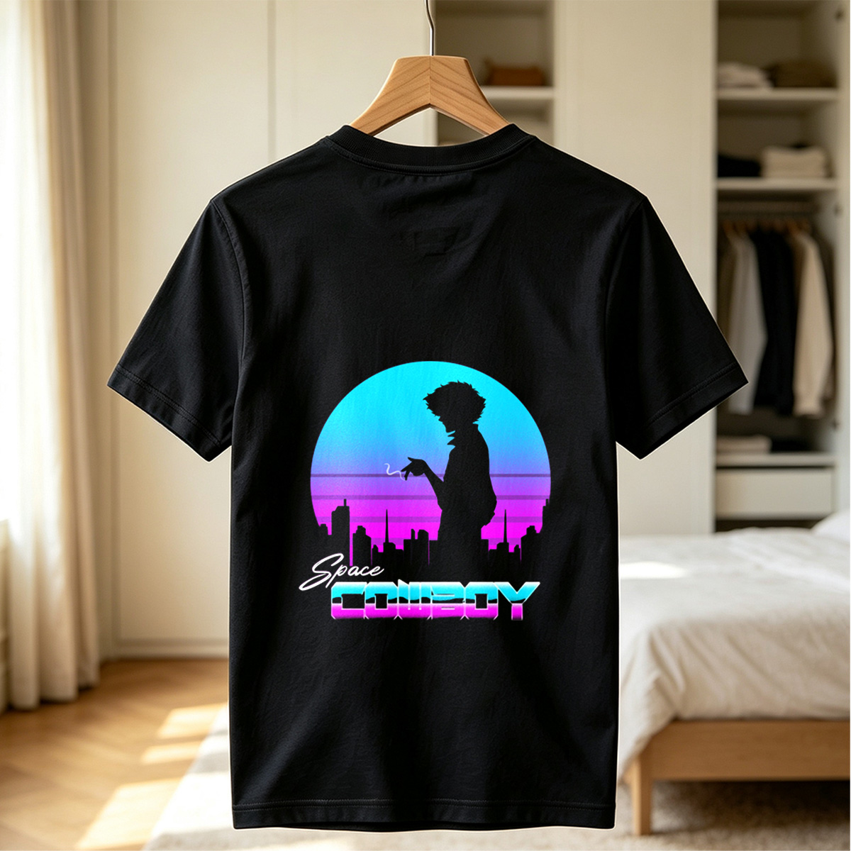 Space Cowboy - Silhouette of a Man Against a Retro-Futuristic Cityscape - Tee