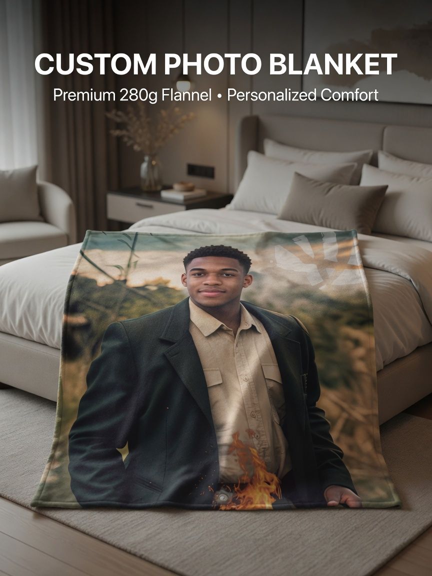 Custom Photo Face Blanket Personalized Flannel Throw, Ultra Soft Anti-Pilling Fleece Bed Cover for Family Memory Gifts