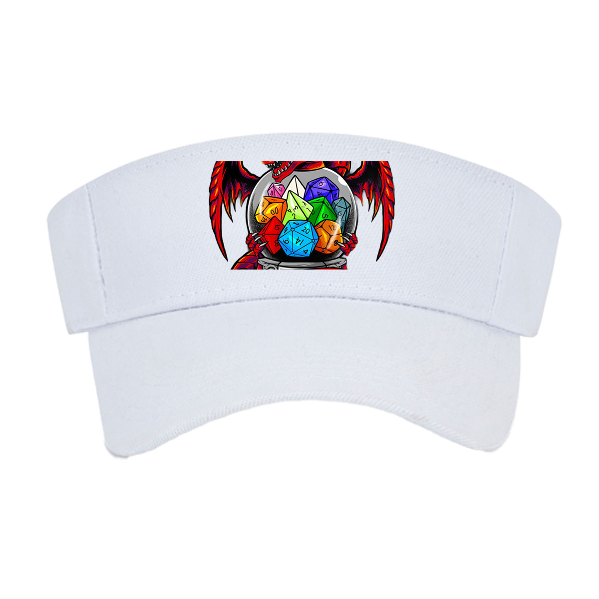 Red Dragon Guarding a Crystal Ball with Colorful Dice -  Visor cap
