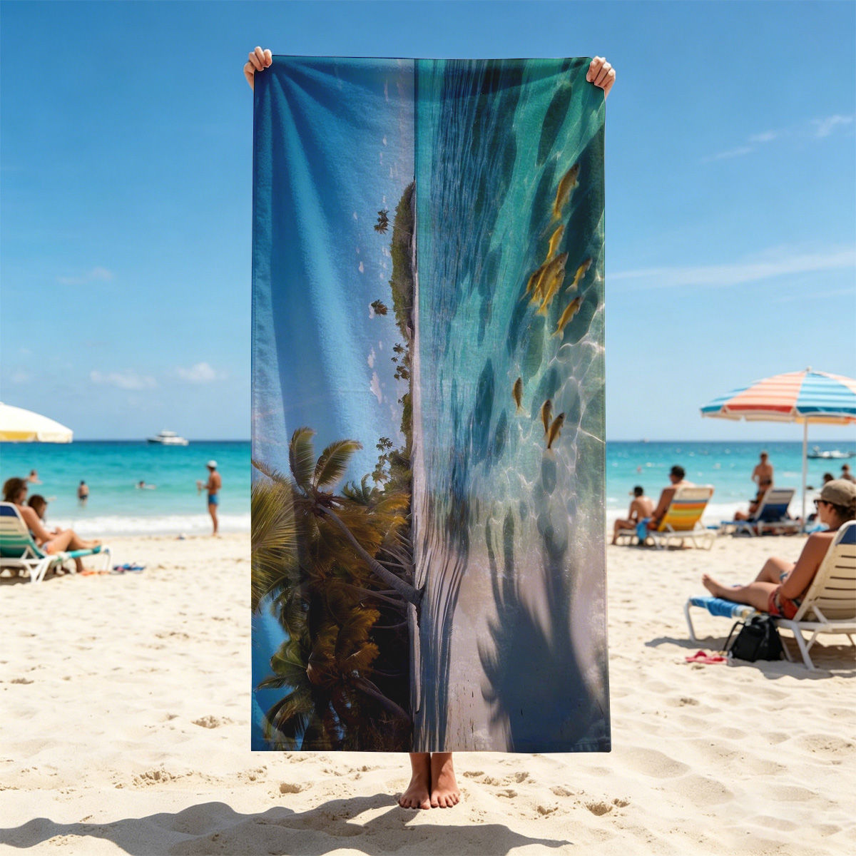 Tropical Beach with Palm Trees and Clear Water - Beach towels