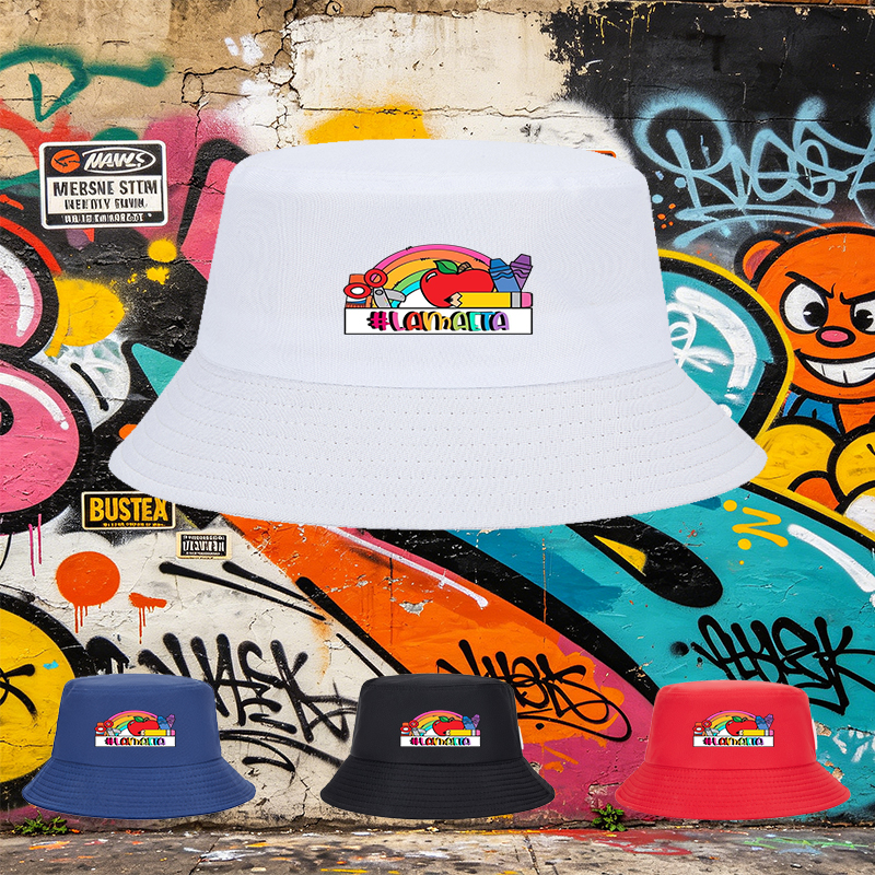 Unisex Classic Bucket Hat with Rainbow Apple Crayon Print #LAMAAETA - Perfect for School, Outdoor Activities, and Casual Wear - Ideal for Students and Young Adults