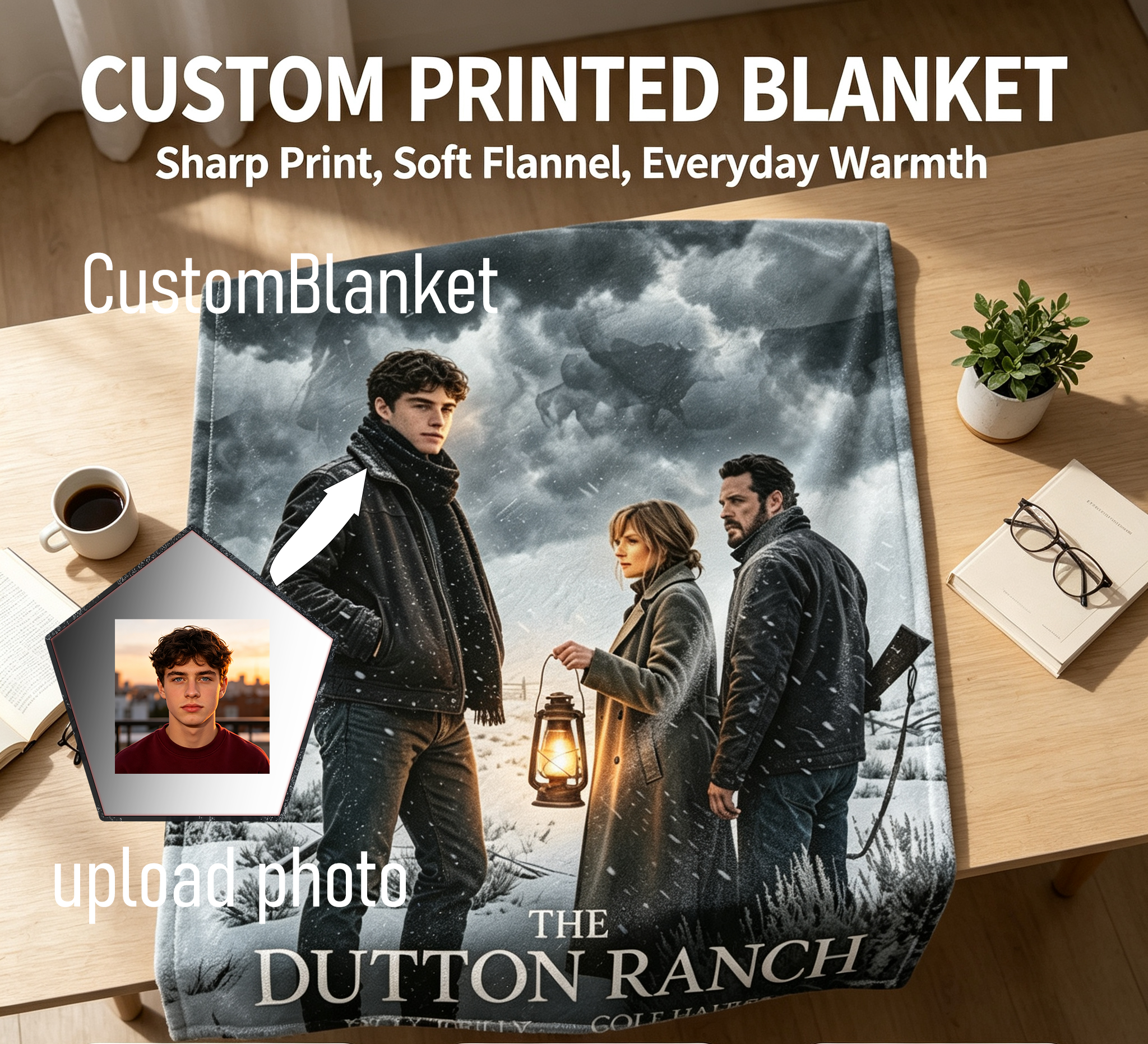 Custom Face Blanket The Dutton Ranch Flannel Blanket Western Drama Series Gift for Fans Cozy Winter Home Decor Present for TV Show Enthusiasts