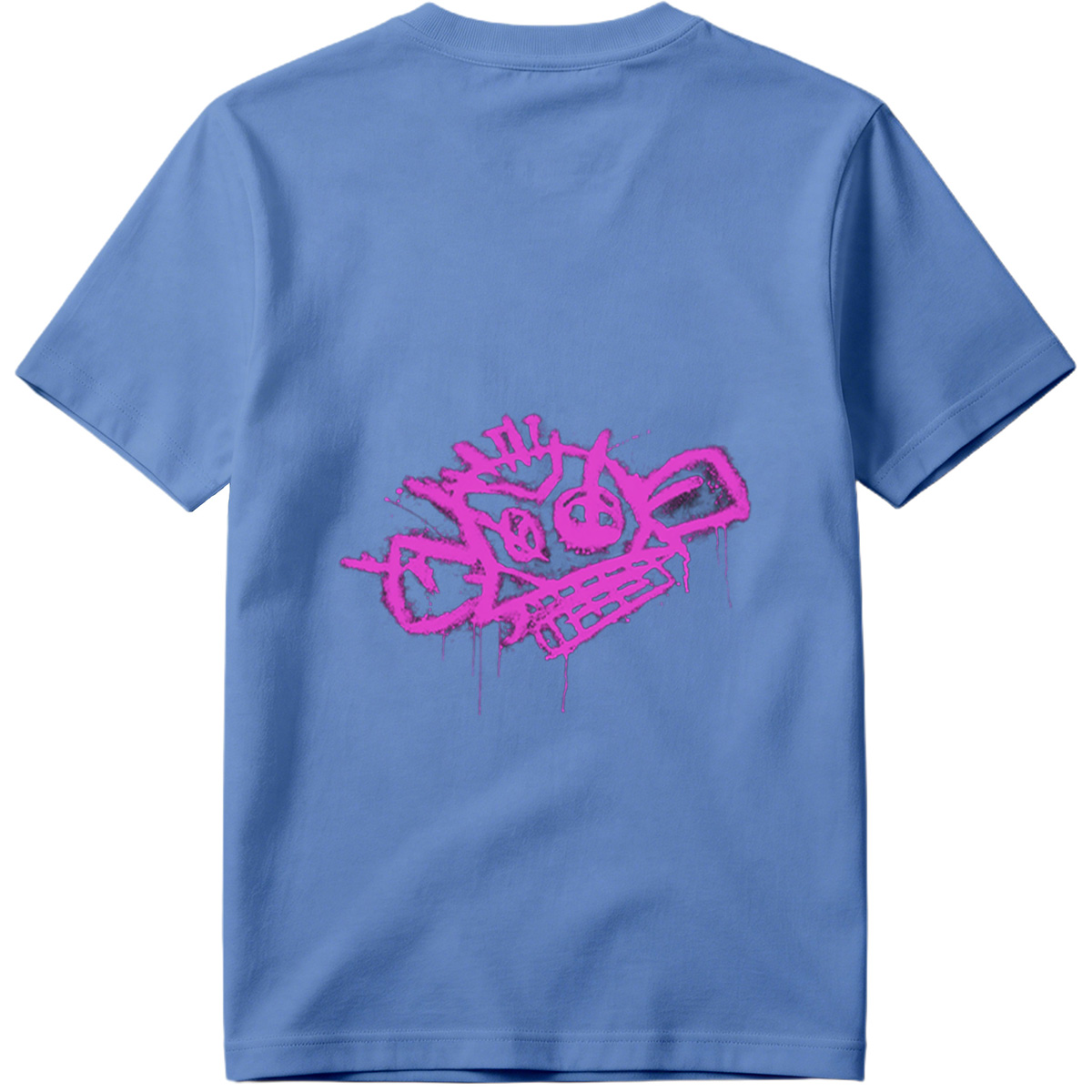 Graffiti-style pink skull with crown and crossbones on black background - Tee