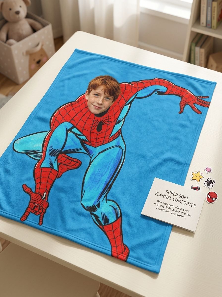 Custom Face Superhero Flannel Blanket Personalized Photo Throw Soft Plush Warm Fleece Bedding Gift for Kids and Adults