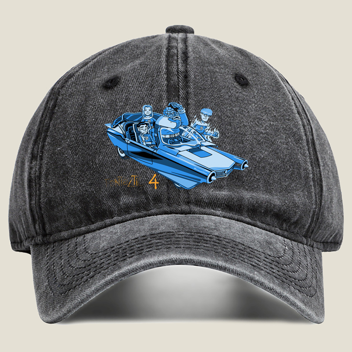 Fantastic Four in the Futuristic Car - Washed Denim - Baseball Cap