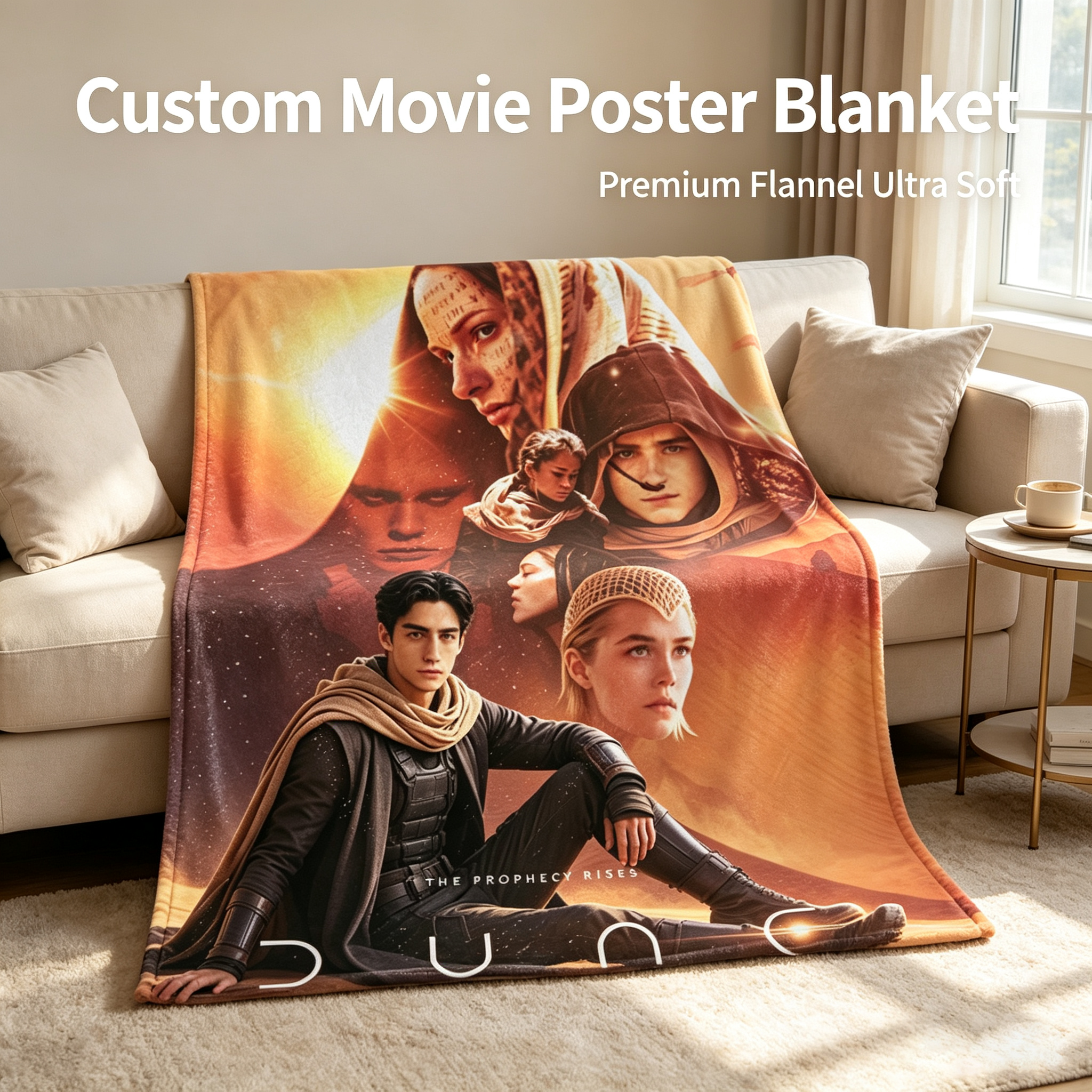 Custom Face Blanket Dune Part Two Movie Characters Flannel Blanket Perfect for Fans of Sci-Fi Film Gift or Giveaway