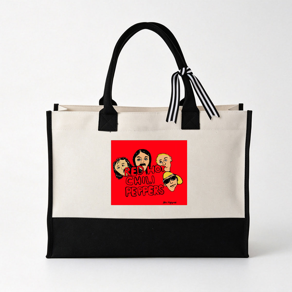 Red Hot Chili Peppers Band Members Cartoon Portrait - Canvas patchwork gift tote bag