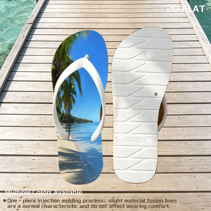 Tropical Beach with Palm Trees and Clear Blue Water -  flip-flops