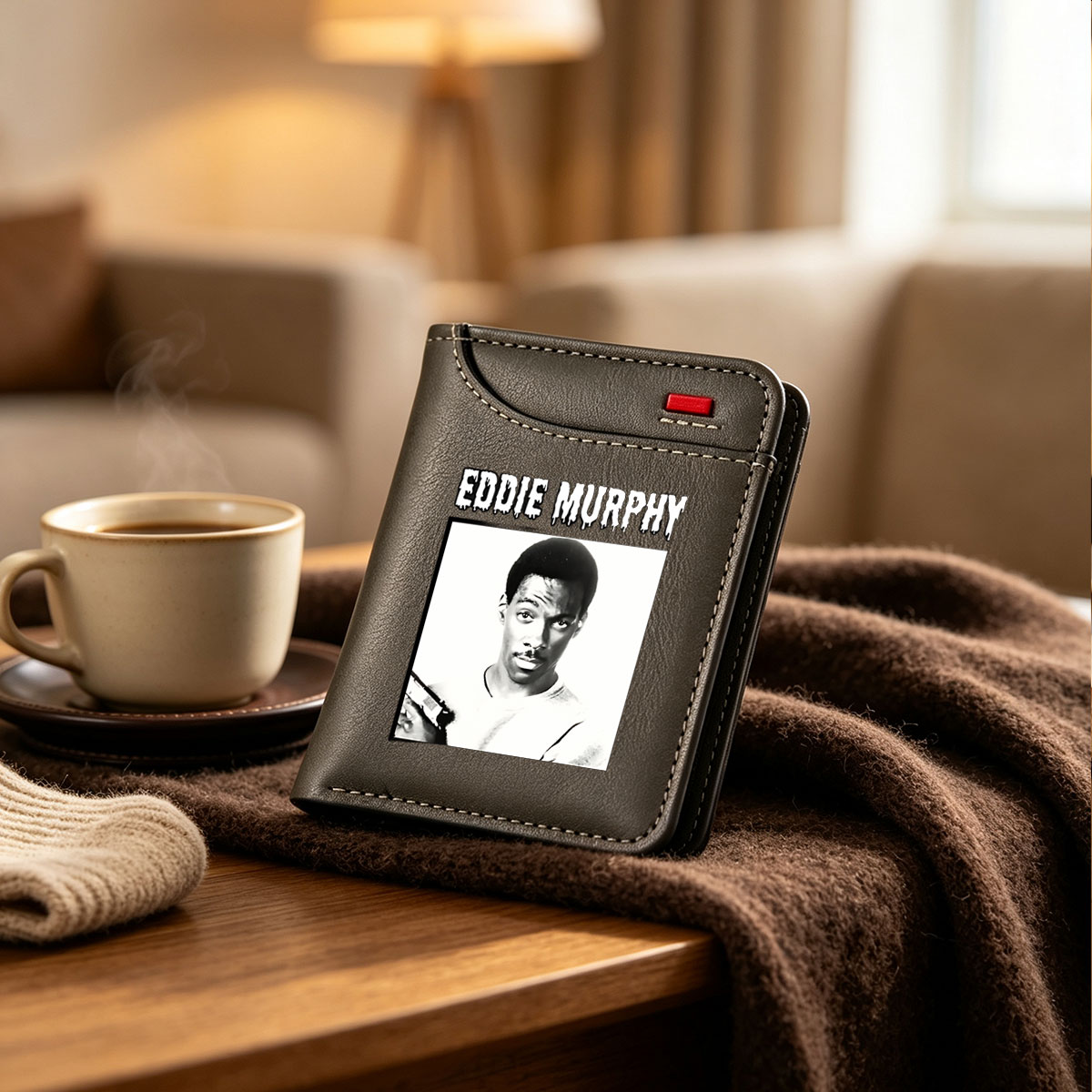 Eddie Murphy Holding Gun in Black and White Portrait - Vertical Style Wallet