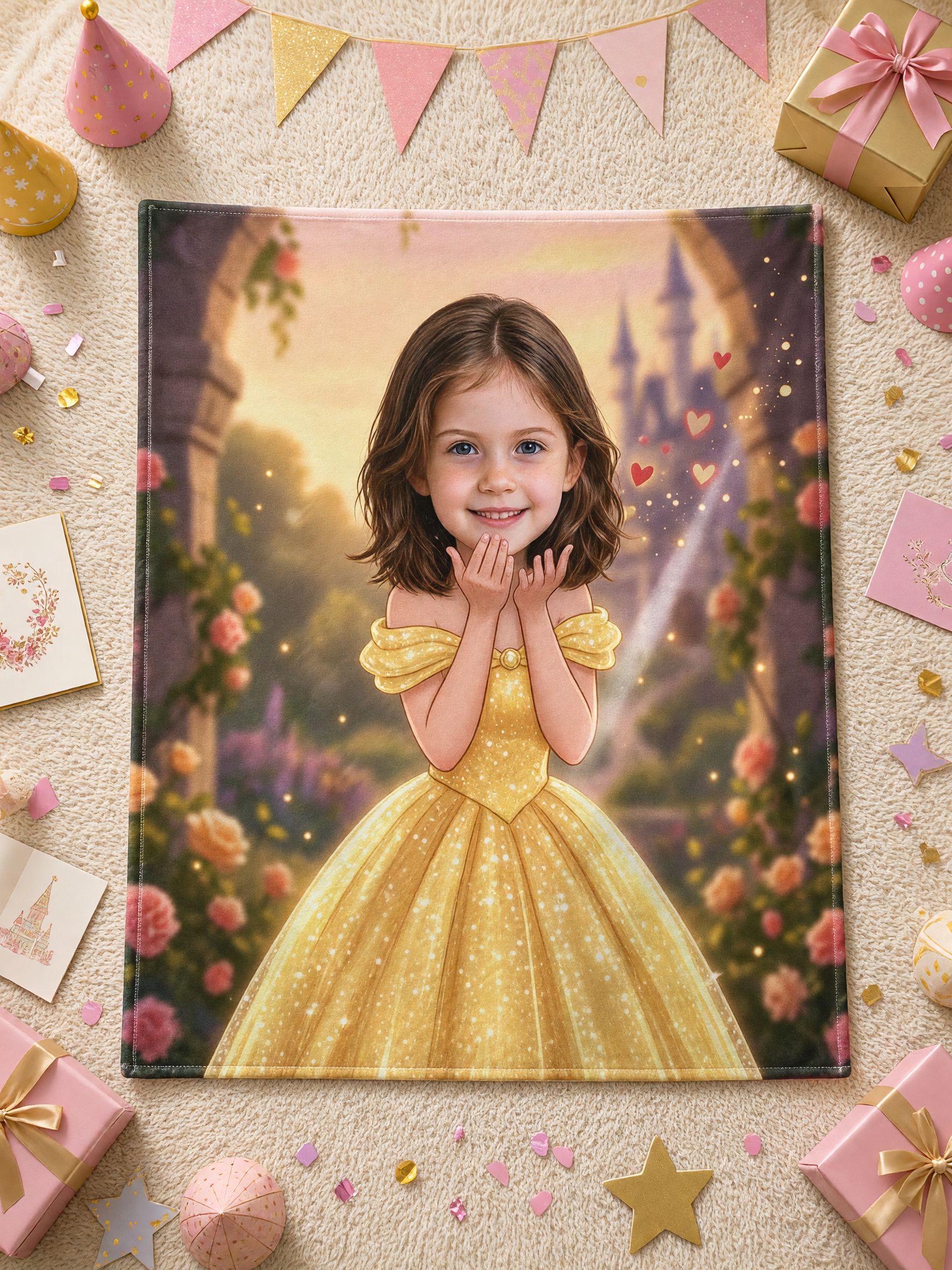 Custom Face Photo Blanket, Personalized Fairytale Princess Flannel Throw, Ultra Soft Cozy Keepsake Gift for Kids