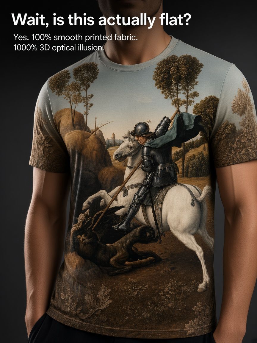 Saint George Knight 3D Optical Illusion Graphic Tee Breathable Athletic Mesh T-Shirt Casual Sports Wear