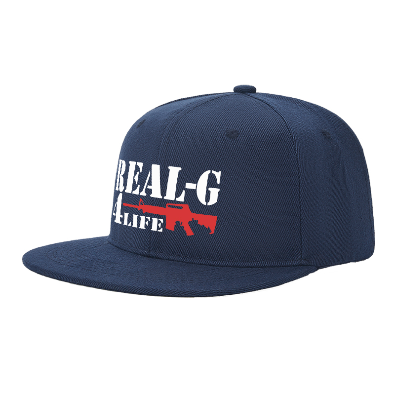 Flat Brim Baseball Cap Real G 4 Life Gun Graphic Streetwear Underground Skate Style for Basketball Court Urban Street Skate Park Hip Hop Riders and Rap Artists