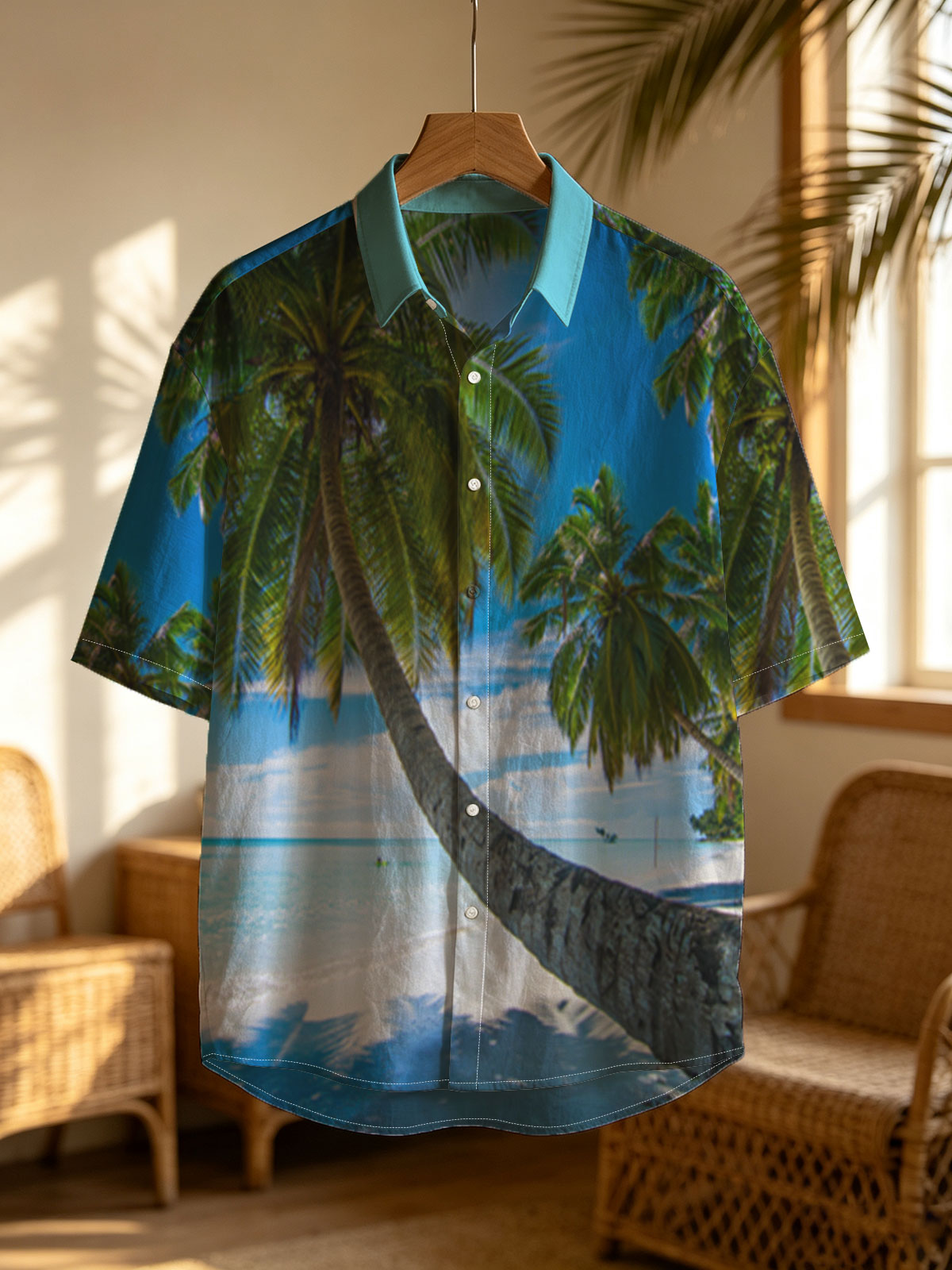 Tropical Beach with Swaying Palm Trees and Crystal Clear Waters -  Shirt