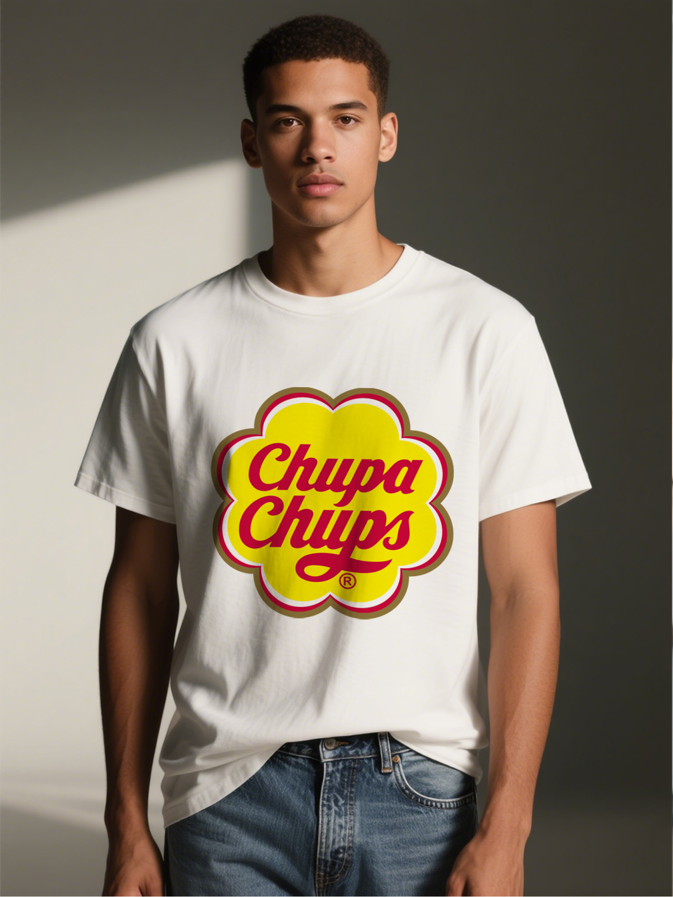 Men's Chupa Chups Logo Print T-Shirt Casual Round Neck Summer Lightweight Breathable Short Sleeve Tee for Daily Wear and Outdoor Activities Adults