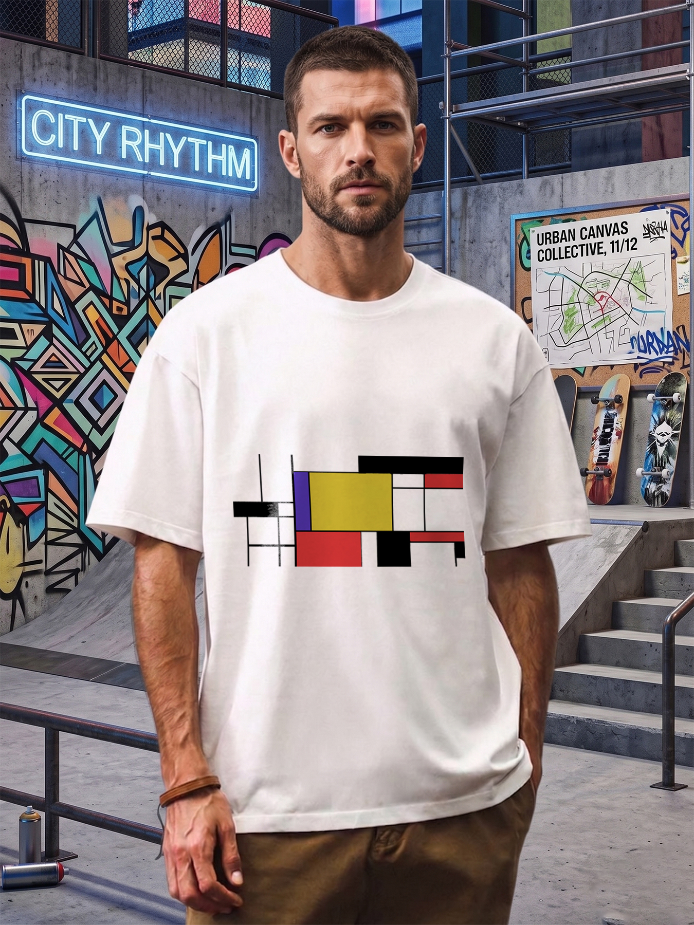 Men's Printed T-Shirt Geometric Abstract Pattern Color Block Design Casual Round Neck Summer Lightweight Breathable Short Sleeve Tee for Daily Wear Outdoor Activities Urban Style Adults