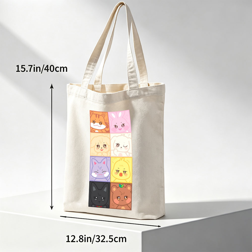 Cute Animal Characters Grid Featuring Kawaii Cartoon Animals in Colorful Squares - Canvas tote bags