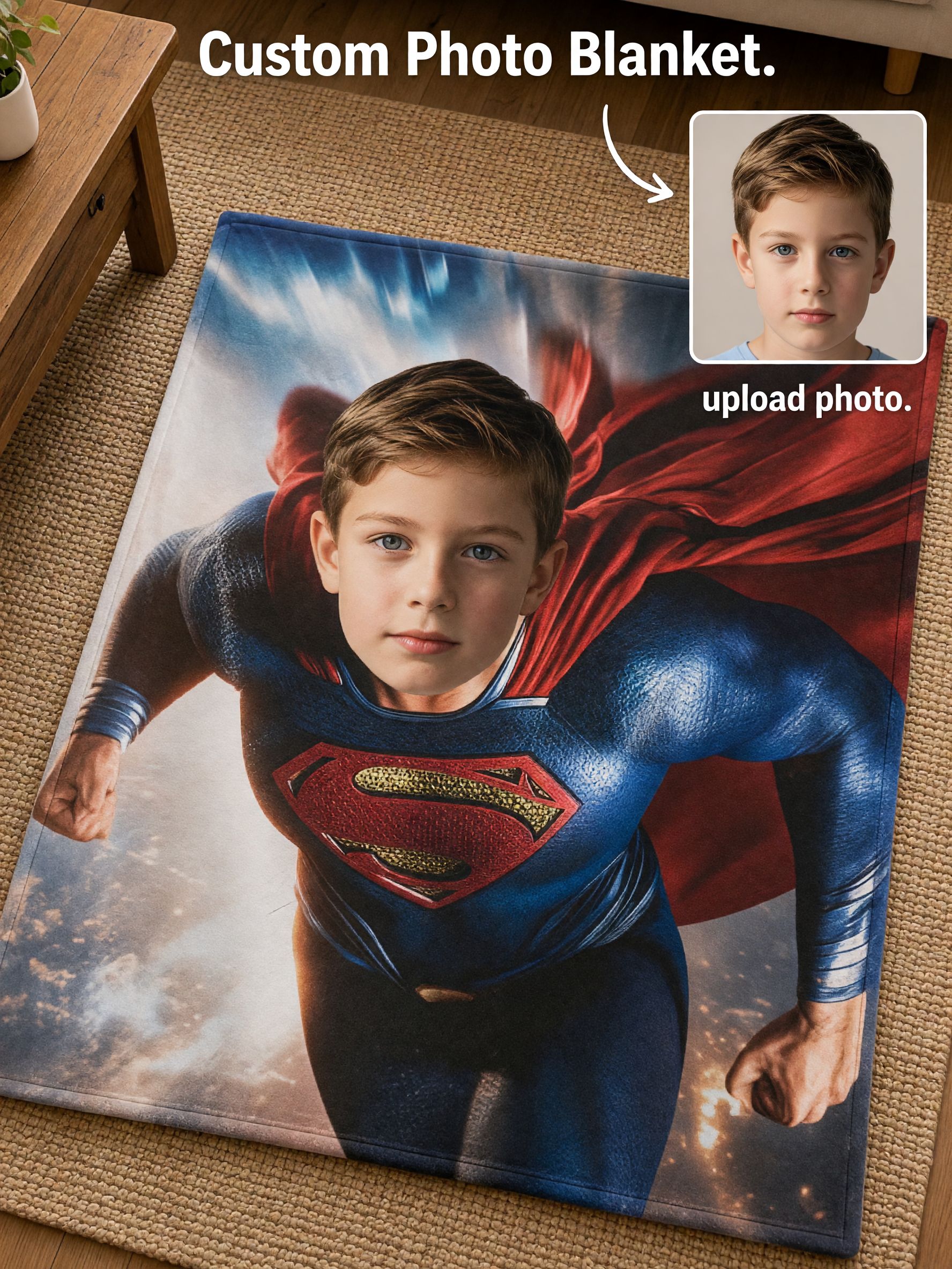 Personalized Face Blanket Custom Superhero Photo Flannel Fleece Throw Soft Warm Bed Sofa Ideal Cozy Gift