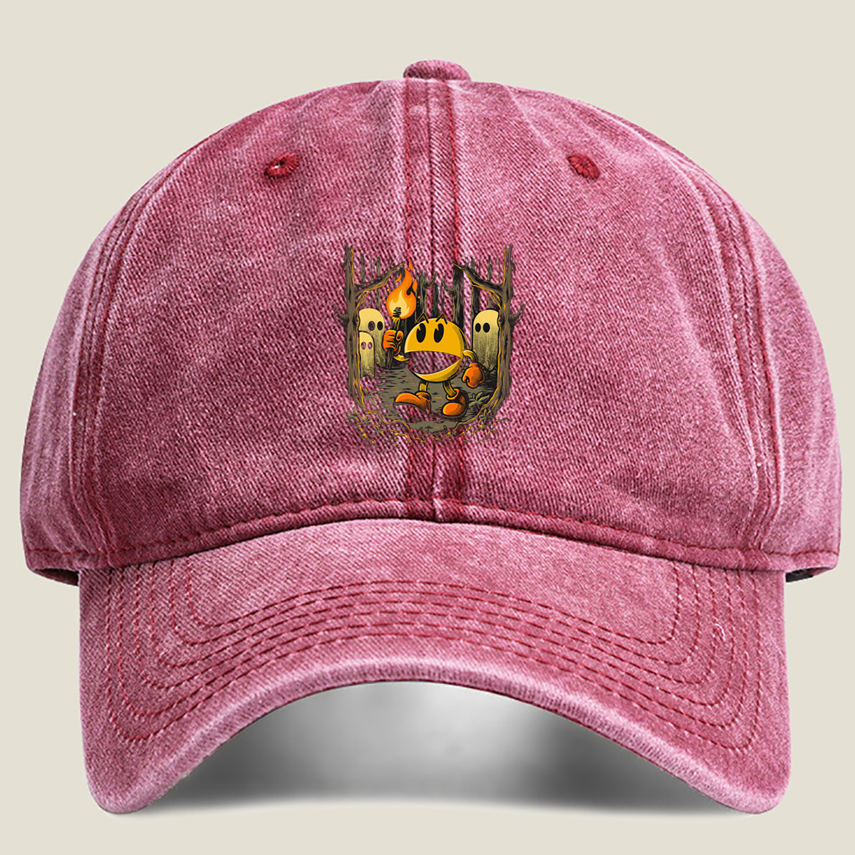 Pac-Man in the Haunted Forest - Washed Denim - Baseball Cap