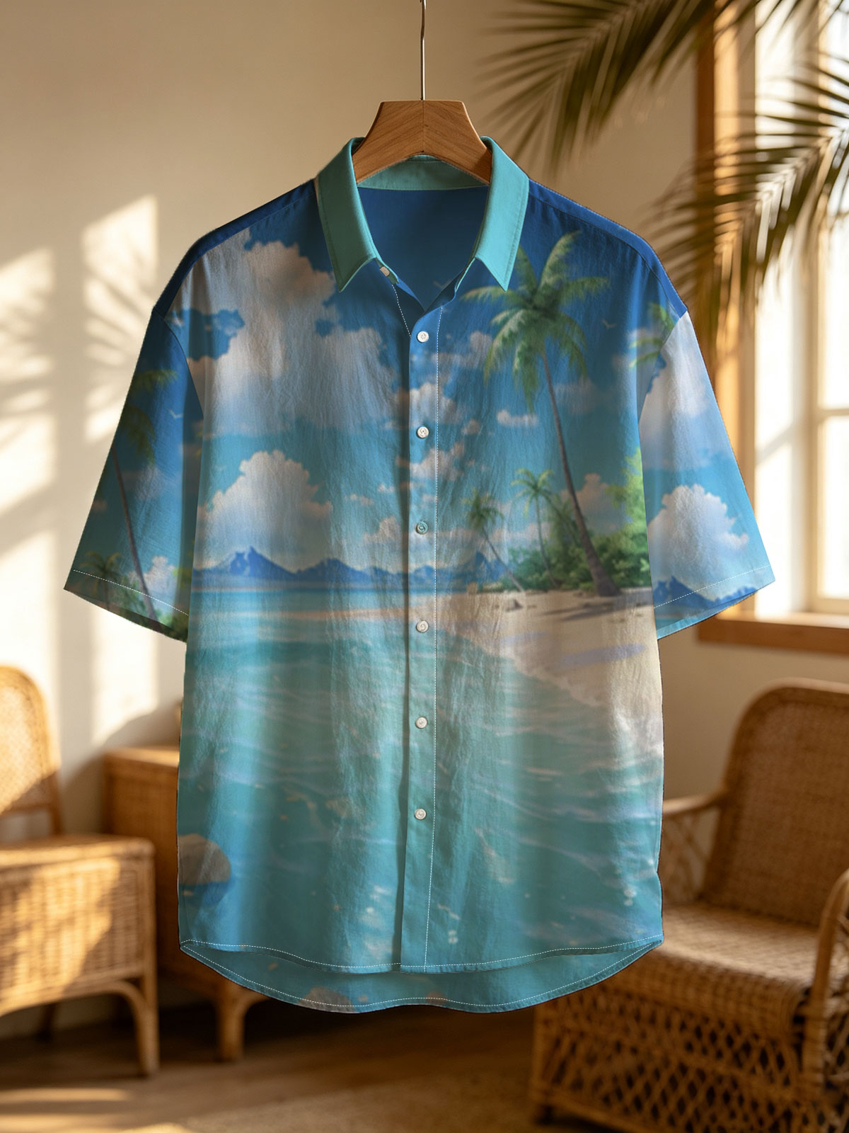Tropical Beach with Palm Trees and Clear Blue Water -  Shirt