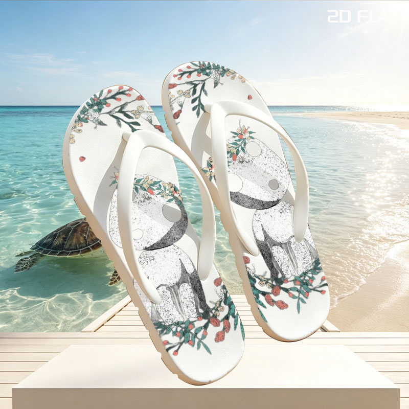 Cute Panda with Floral Crown in Wreath -  flip-flops