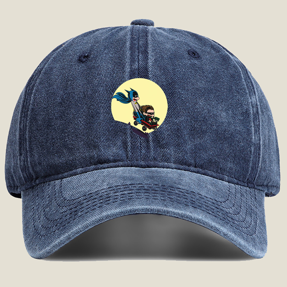 Batman and Robin in a Red Wagon - Washed Denim - Baseball Cap