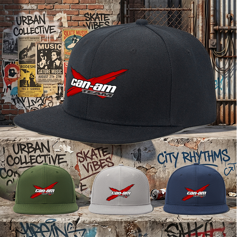 Flat Brim Baseball Cap Can-Am Team Logo Print Streetwear Underground Skate Style for Basketball Court Skate Park Urban Riders and Streetwear Enthusiasts