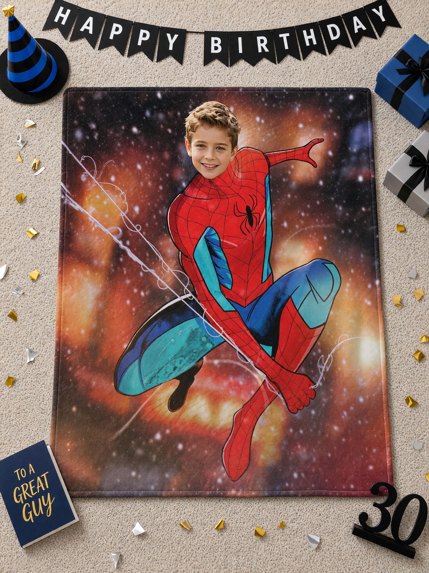 Custom Face Photo Blanket Personalized Superhero Flannel Throw Ultra Soft Anti-Pilling Cozy Bed Couch Keepsake Gift