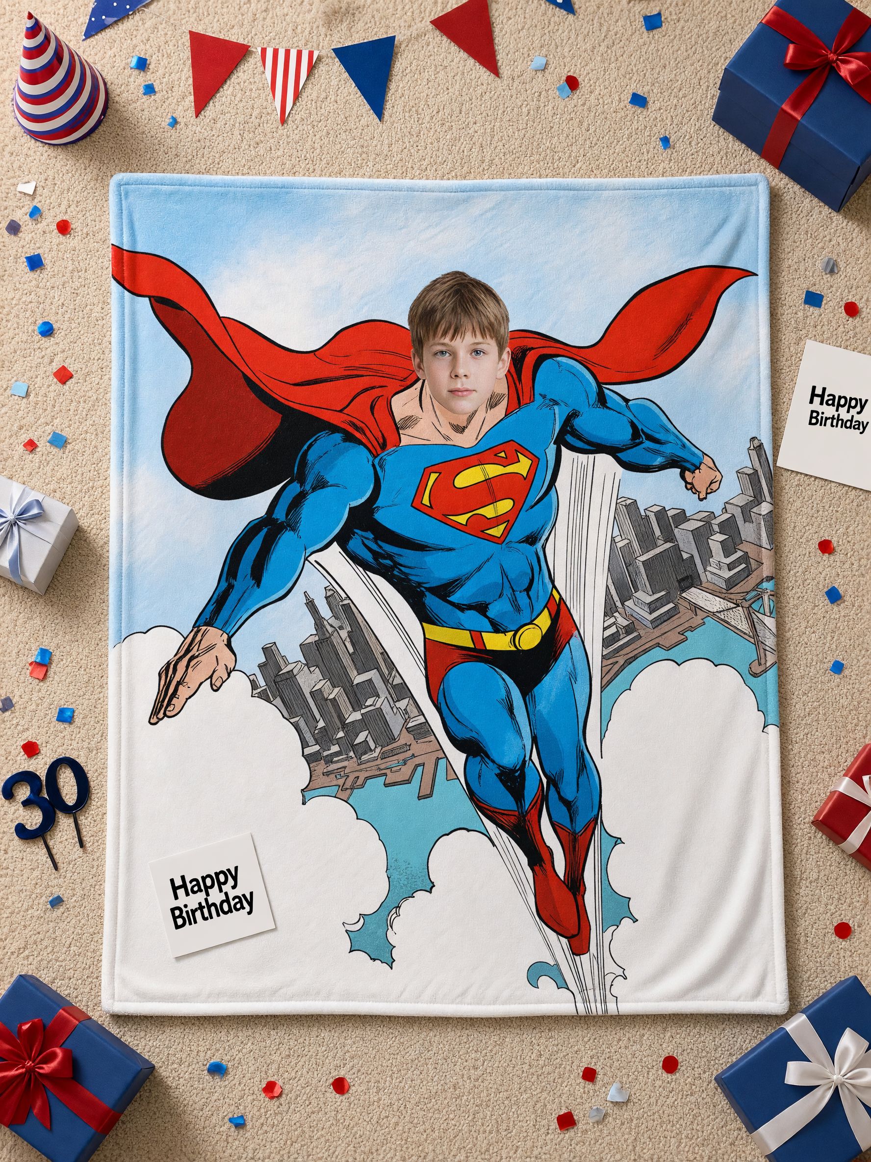 Custom Face Superhero Blanket, Ultra-Soft Flannel Comic Flying Hero Throw, Ideal Personalized Gift for Kids and Adults