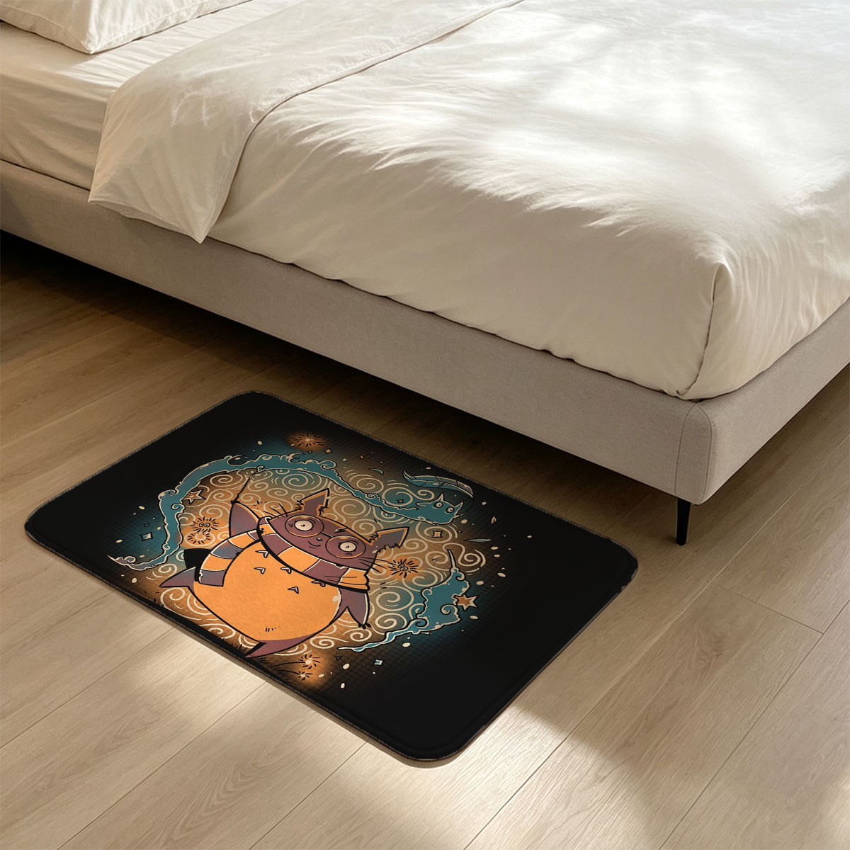 Whiskers the Wizard Cat in a Magical Swirl - Flannel floor mat