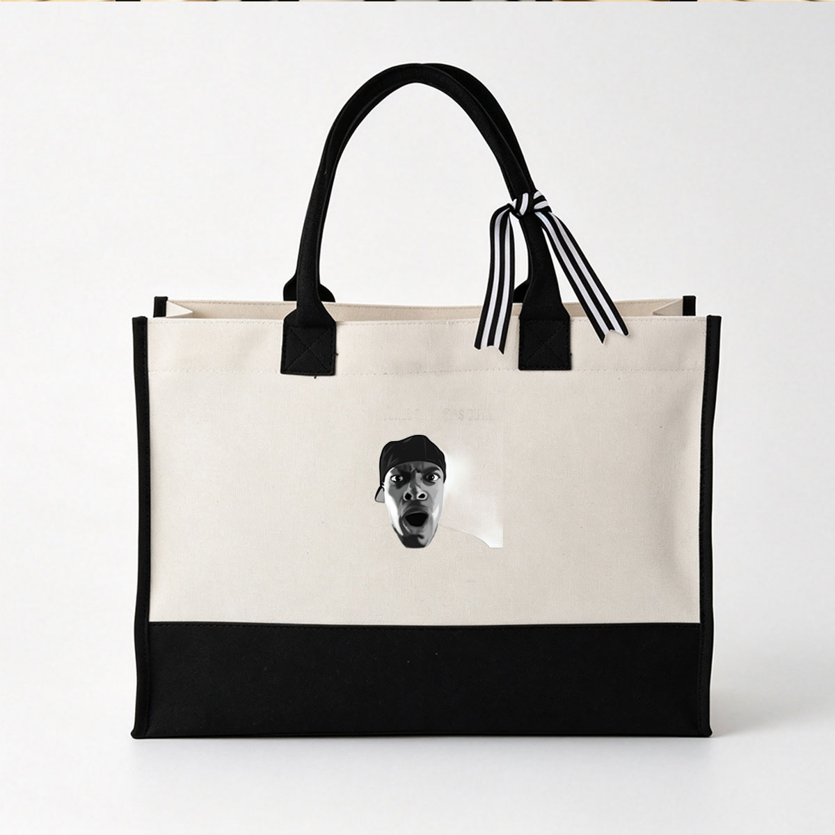 Man in Cap Screaming in Darkness - Canvas patchwork gift tote bag