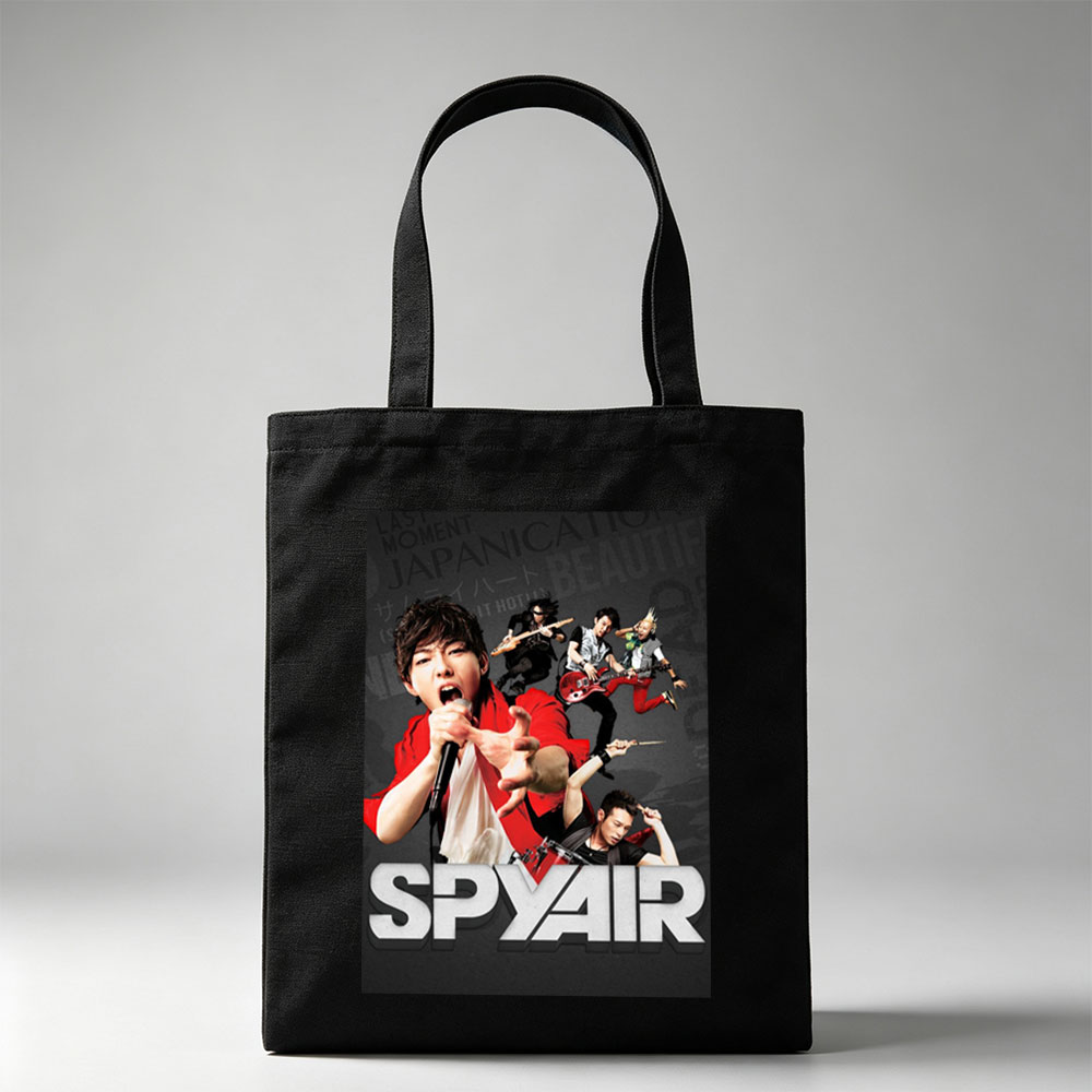 SPYAIR Band Performance Poster Featuring Dynamic Members with Instruments and Energetic Pose - Canvas tote bags