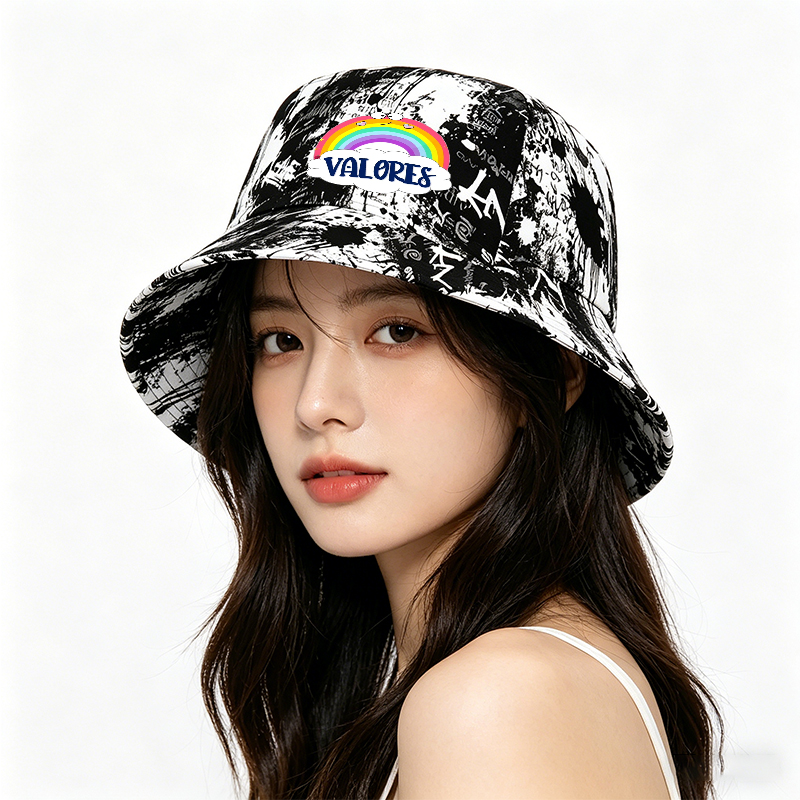 Unisex Classic Graffiti Bucket Hat with Rainbow Smile and 