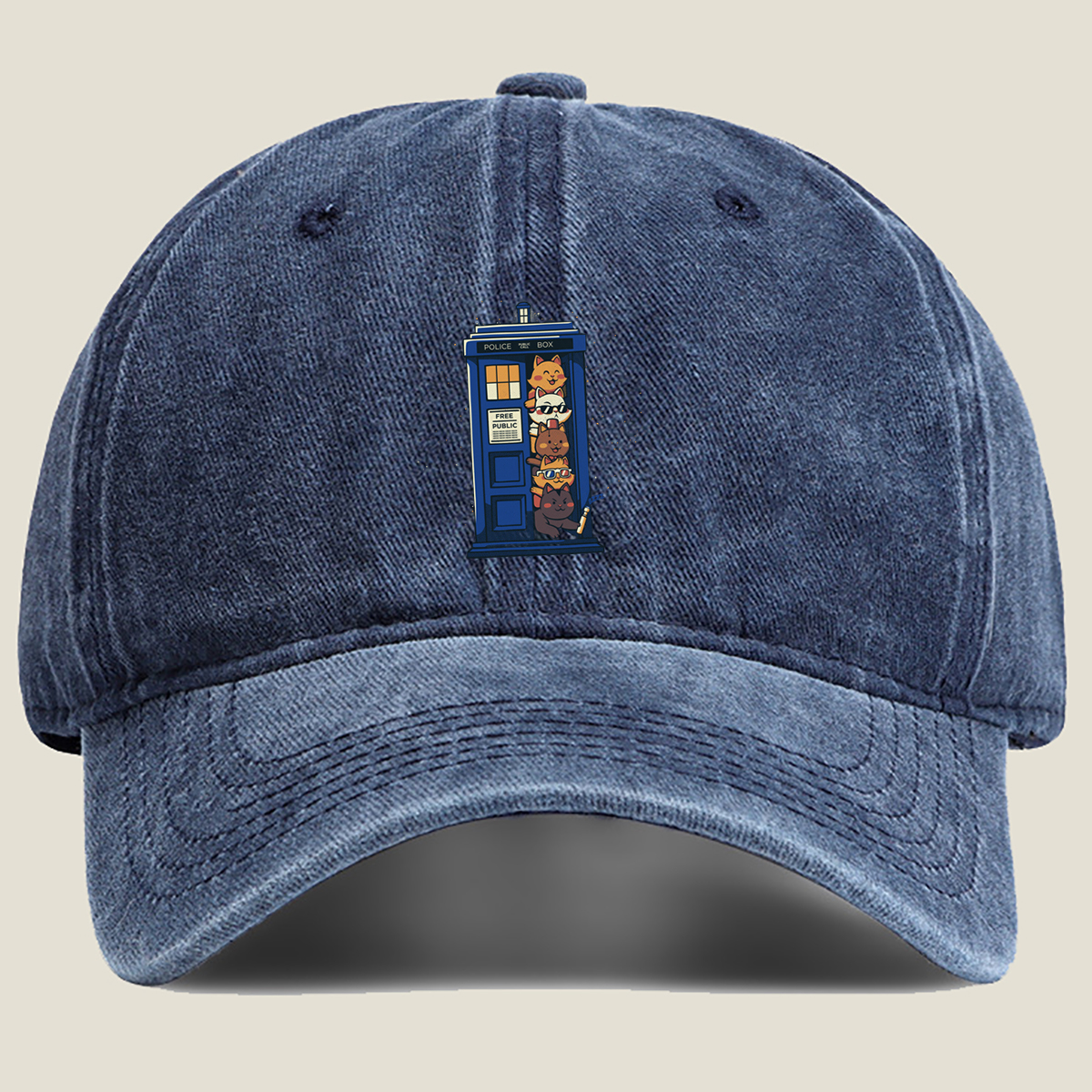 Doctor Who Cats in the TARDIS - Washed Denim - Baseball Cap